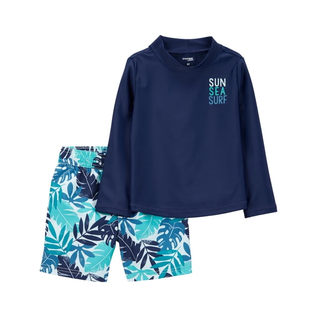 Conjunto de traje de baño Simple Joys para niño, rashguard tropical, 2T