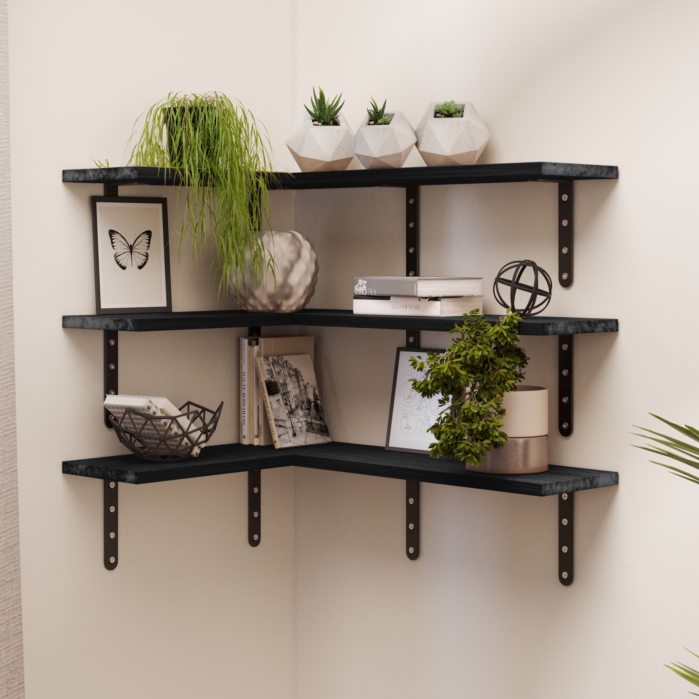 Lavish Home Set of 6 Floating Shelves for Living Room, Bedroom, or Bathroom