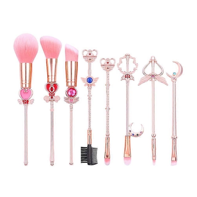 Sailormoon Makeup Brush Set w/Pouch - Rose Gold Cosmetic Brushes With Sailormoon Gems(MJ-155)