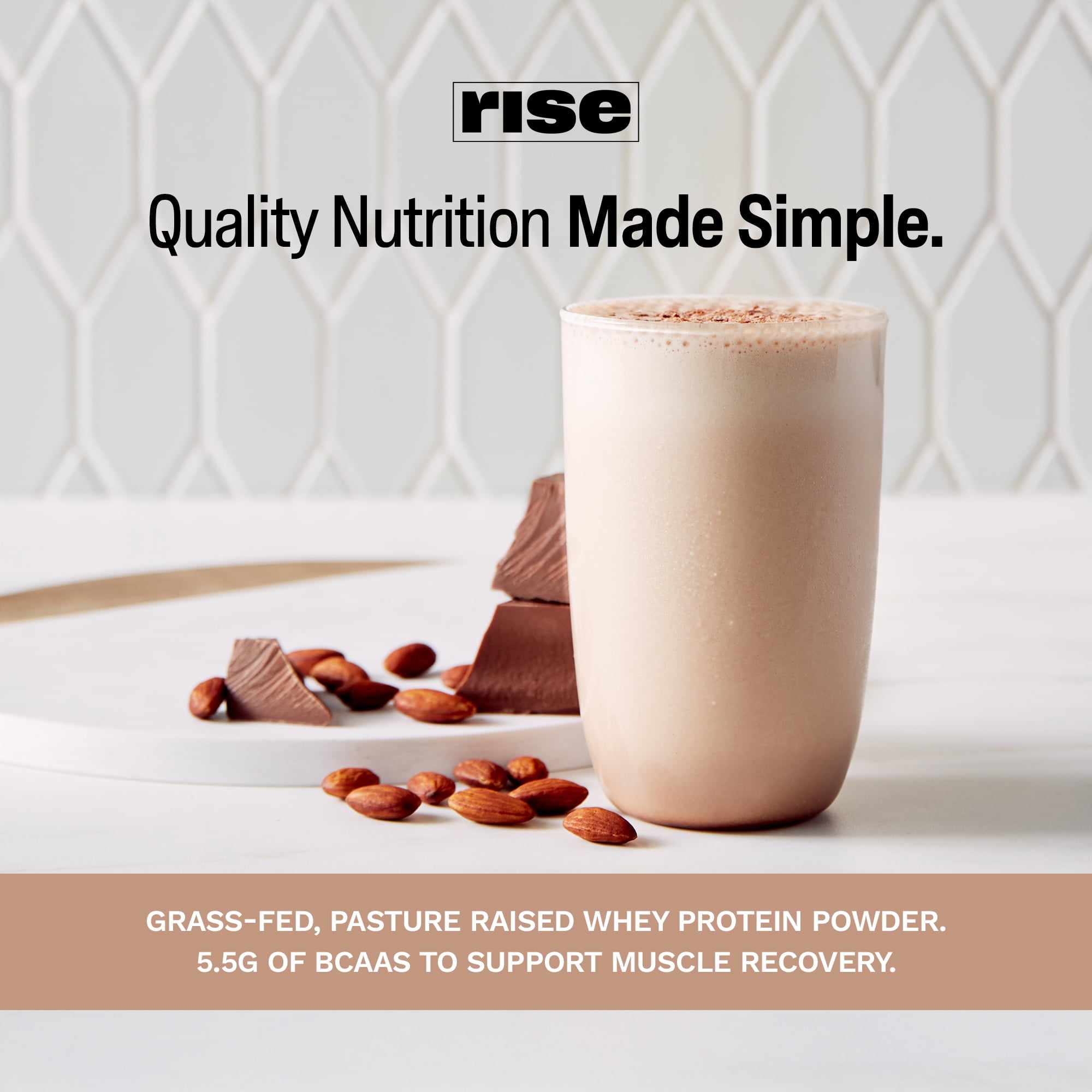 Rise Whey Protein Powder - Chocolate Almond | 25g Protein No Artificial Flavors, Colors, or Preservatives - Sugar Free, Gluten-Free, Soy Free (2.4 lbs)