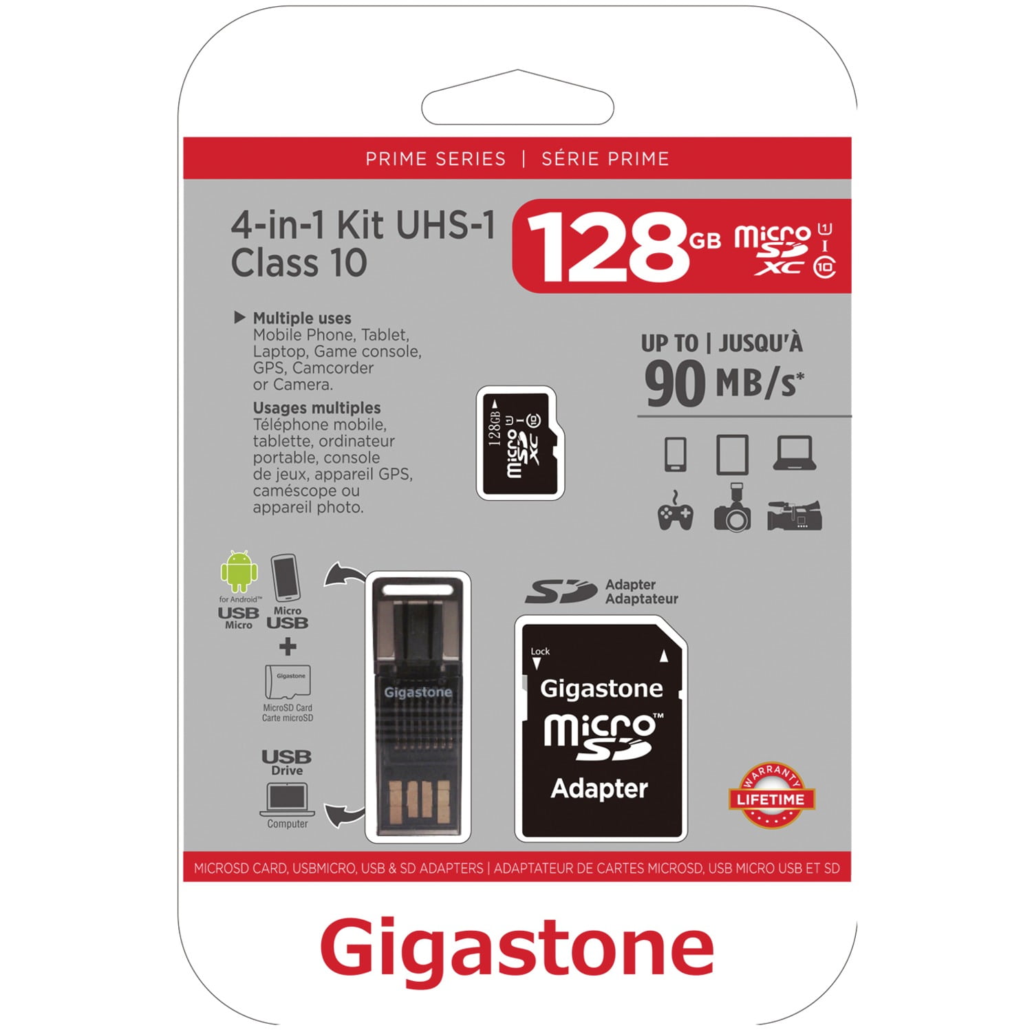 Gigastone Prime Series microSD Card 4-in-1 Kit, 128 GB