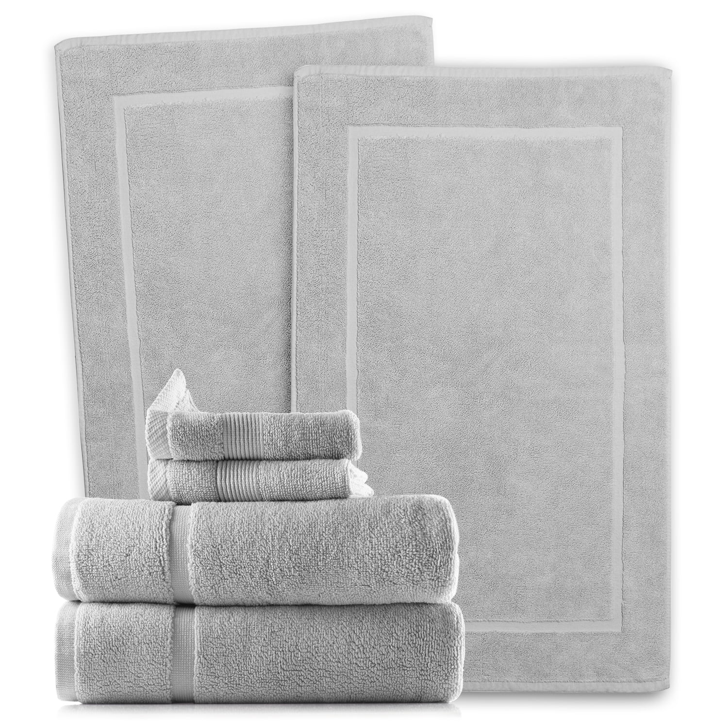 Clara Clark Bath Towels Set, 100% Cotton Luxury Softness 4 Pc Set, Gray