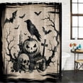 thumbnail image 4 of Small Stall Shower Curtain 36x78 Inch Narrow Half Size Halloween Bath Curtains Bathroom Decor, Fall Spooky Skulls Pumpkins Black Crow Bats Beige Waterproof Shower Curtain Set with Hooks 36 Inch, 4 of 7