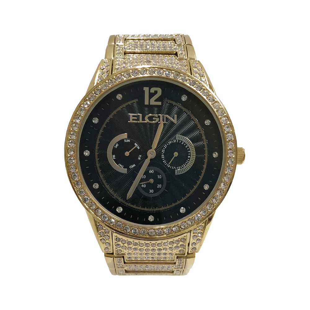 Elgin ELGIN MENS BLACKTONE AND JET WITH GOLD BAND WATCH