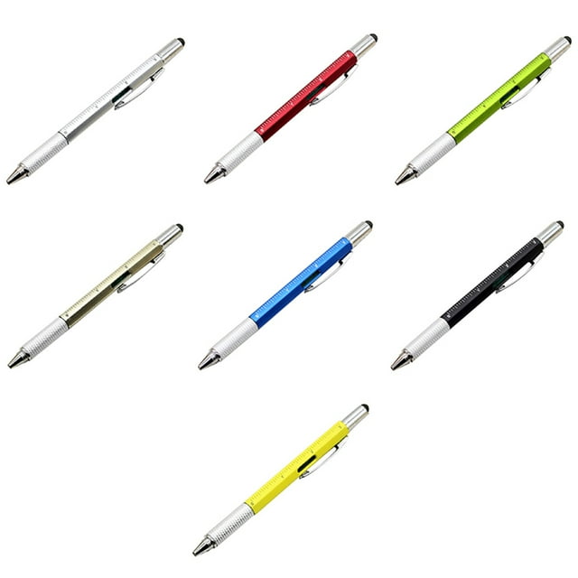 CAROOTU 6 in 1 Multi-functional Stylus Pen with Black/Blue Refill Tool Tech Ballpoint Pen with Clip Smooth