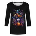 thumbnail image 3 of Womens 3/4 Length Sleeve Shirts Halloween Blouses Fashion Halloween Printed Plus Size Tunic Tops Blouses Fall Casual Round Neck Pullover Halloween Holiday Costume TShirt, 3 of 5