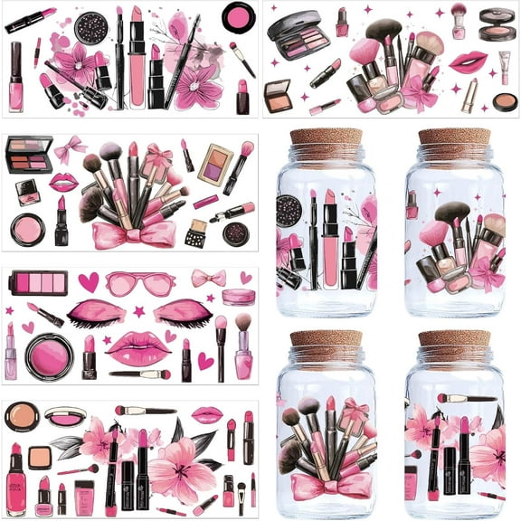 5Pcs 5Styles UV DTF Cup Wrap Transfer Stickers for Glass Cup Transfer Stickers Cup Rub on Transfers Decals Women's Cosmetics Waterproof Decorative Decals for Glass Cups Water Bottle 9x4Inch 1set