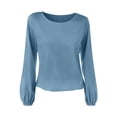 thumbnail image 4 of StSilkitty T-Shirts à Manches Longues Bouffantes pour Femmes Été Décontracté Col Rond T-Shirts Couleur Unie Blouses Légères, 4 of 5