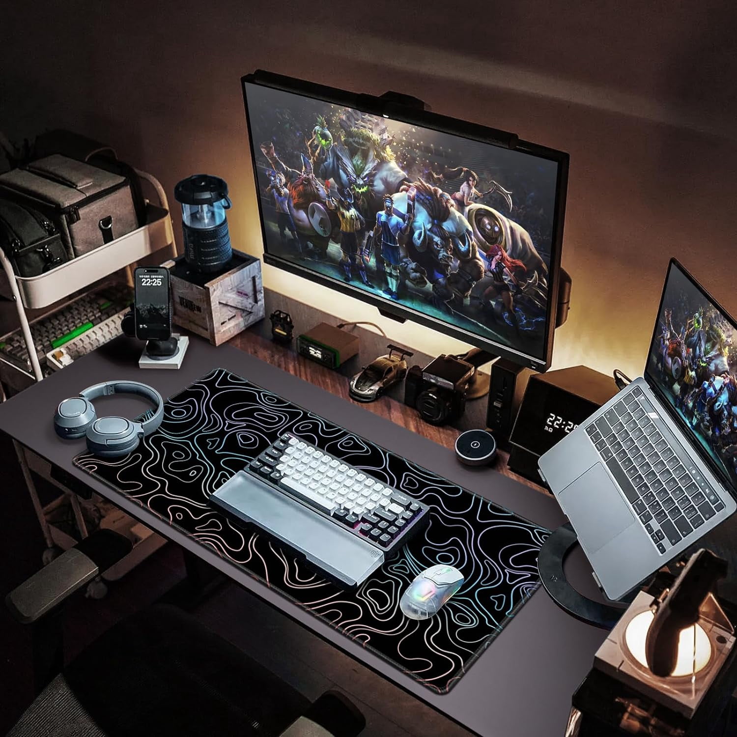 Gaming Mouse Pad, Topographic Contour Mouse Pad 31.5x15.7inch Large Extended Computer Mouse Mat Keyboard Full Desk Mousepad for Gaming, Office, Home