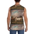 thumbnail image 4 of Goofa Three Horses Oil Painting Printed Men's Sleeveless T-Shirt - Athletic Gym Workout Tank Top for Men - Moisture-Wicking, UPF 30+ Quick-Dry Muscle Tee-Medium, 4 of 8