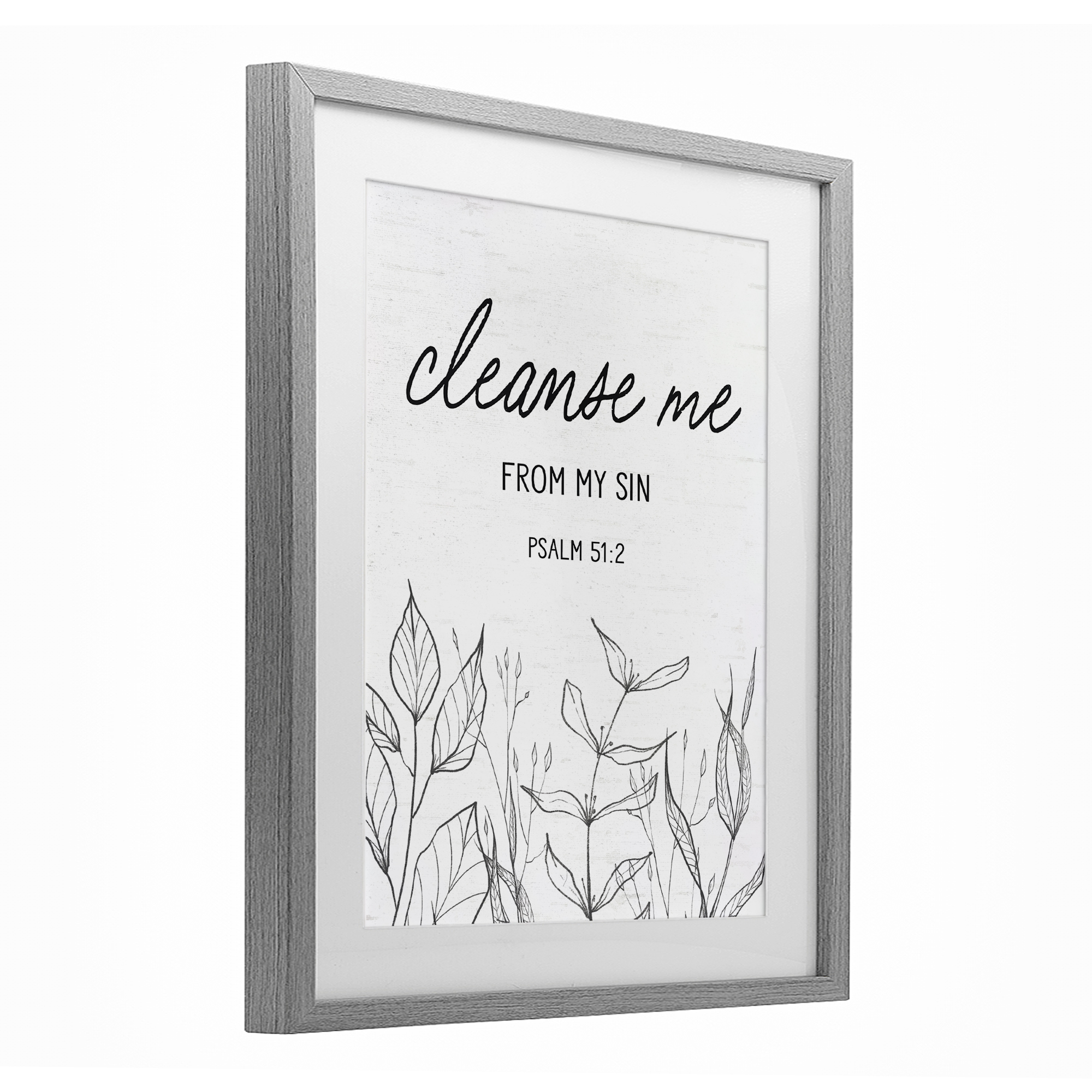 Cleanse Me From Sin Gray Framed Print Under Glass, design by Lettered and Lined
