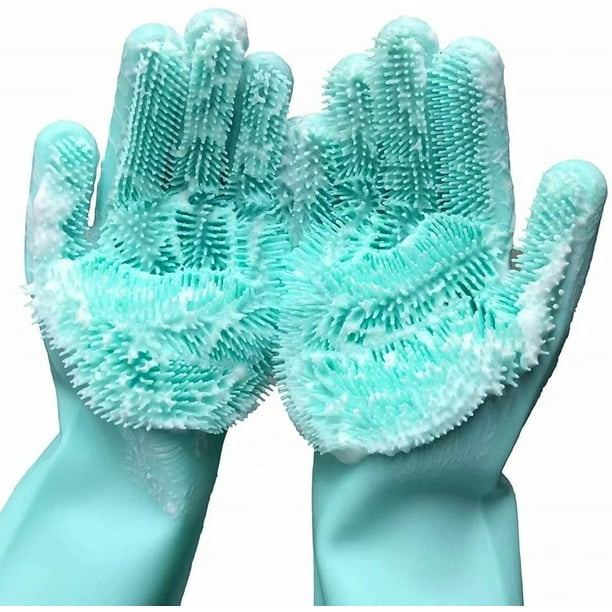 Magic Silicone Dishwashing Gloves,Reusable Silicone Brush Scrubber Gloves  with Long Bristles,Heat Resistant Great for Cleaning Dishwashing,Kitchen  and Bathroom 