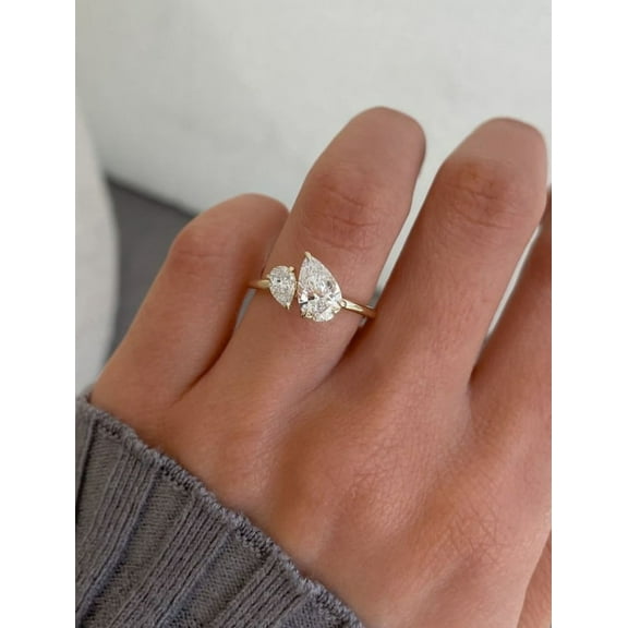 3.00 Ct Pear Shape Wedding Ring for Women 14K Solid Gold Two Stone Diamond Ring Christmas Gift.