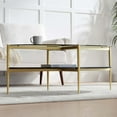 thumbnail image 4 of Rectangle Coffee Table Mid-Century Modern Design L W x H for Living Room - Structure Amber Glass Top and Walnut MDF Shelf Sleek Conical Metal Legs with Gold Finish, 4 of 9