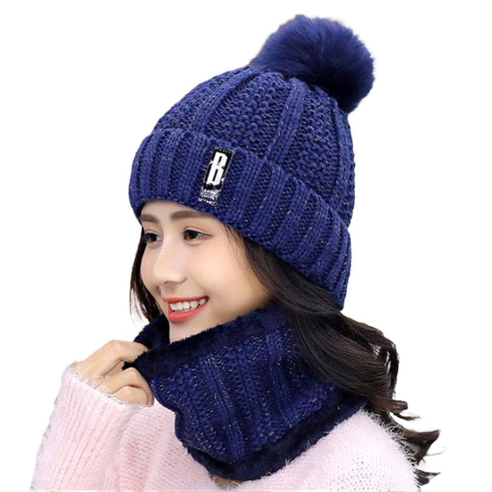 Fashion Cotton Knitted Pom Poms Hat for Girls Women Letter Winter Hat Casaual Skullies Beanies Female Cap Hats