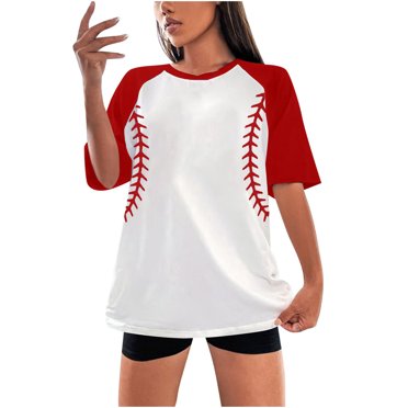 jsaierl T-Shirts de Baseball Maman pour Femmes Manches Courtes T-Shirt Graphique Col Rond Tendance Haut d'Été Patchwork Habillé Décontracté