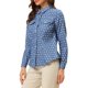 thumbnail image 4 of Camisa de mezclilla de mujer con cuello puntiagudo, manga larga, botones y bolsillos en el pecho, talla S, azul claro, 4 of 7