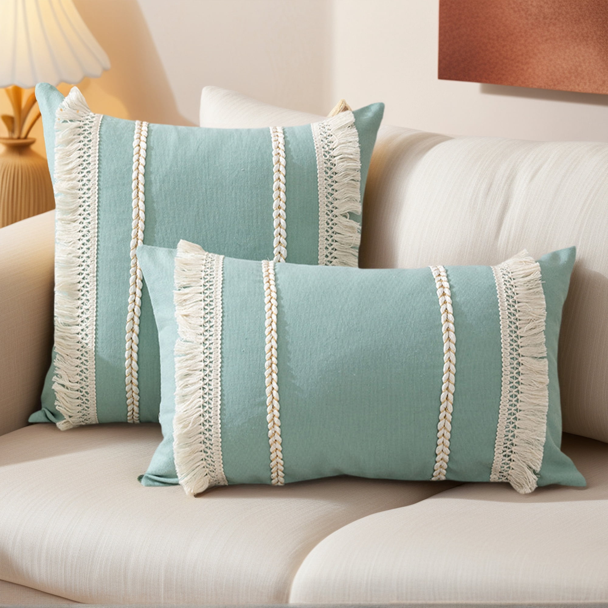 Unique Bargains 4 Pcs Boho Modern Textured Pillow Cover Blue/White 12" x 20"