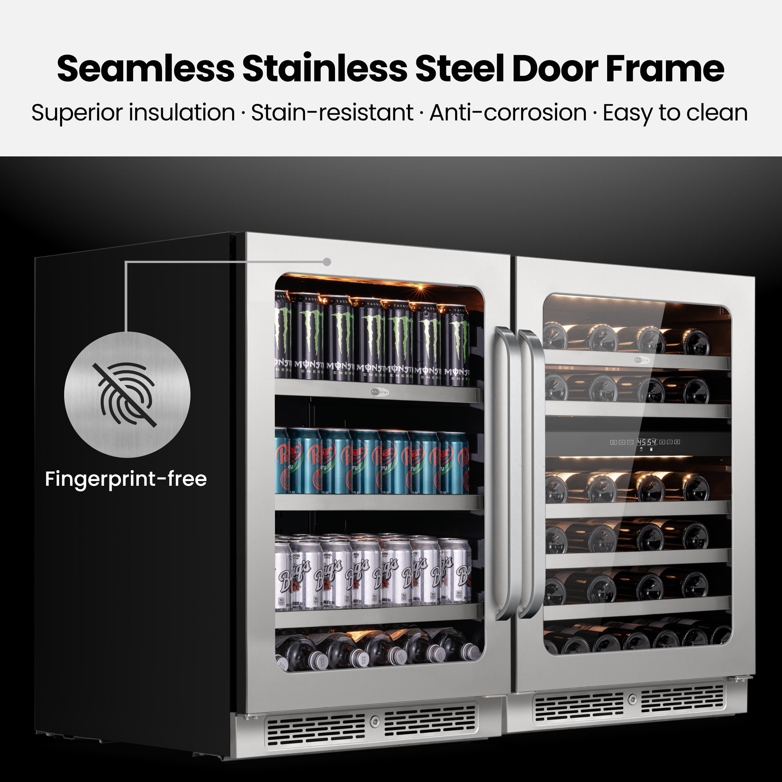 Whynter 48" Wine Cooler and Beverage Refrigerator - 2×24'' Wine Cooler Side by Side - Dual Zone Under Counter Fridge, Hold 140 Cans and 46 Bottles