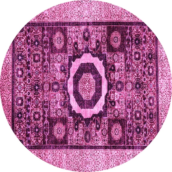 Ahgly Company Indoor Round Abstract Pink Modern Area Rugs, 3' Round