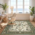 thumbnail image 3 of Design&I 6'x9' Washable Area Rug Sleek Flatweave Pet Friendly Boho Farmhouse Vintage Bouquet Ornate Emblems Bathroom Distressed for Queen Size Bedroom, Under Bed, 3 of 7