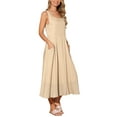 thumbnail image 4 of INSPIRE CHIC Women's Linen Dresses Summer Sleeveless Sundress Casual Loose Flowy Midi Tank Beach Dress M Khaki, 4 of 6