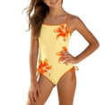 thumbnail image 2 of EliteGoogv One Piece Swimsuit For Girls Solid Color Contrast Trim Bathing Suit Summer Beach Pool Vacation Swimwear Yellow, 2 of 6