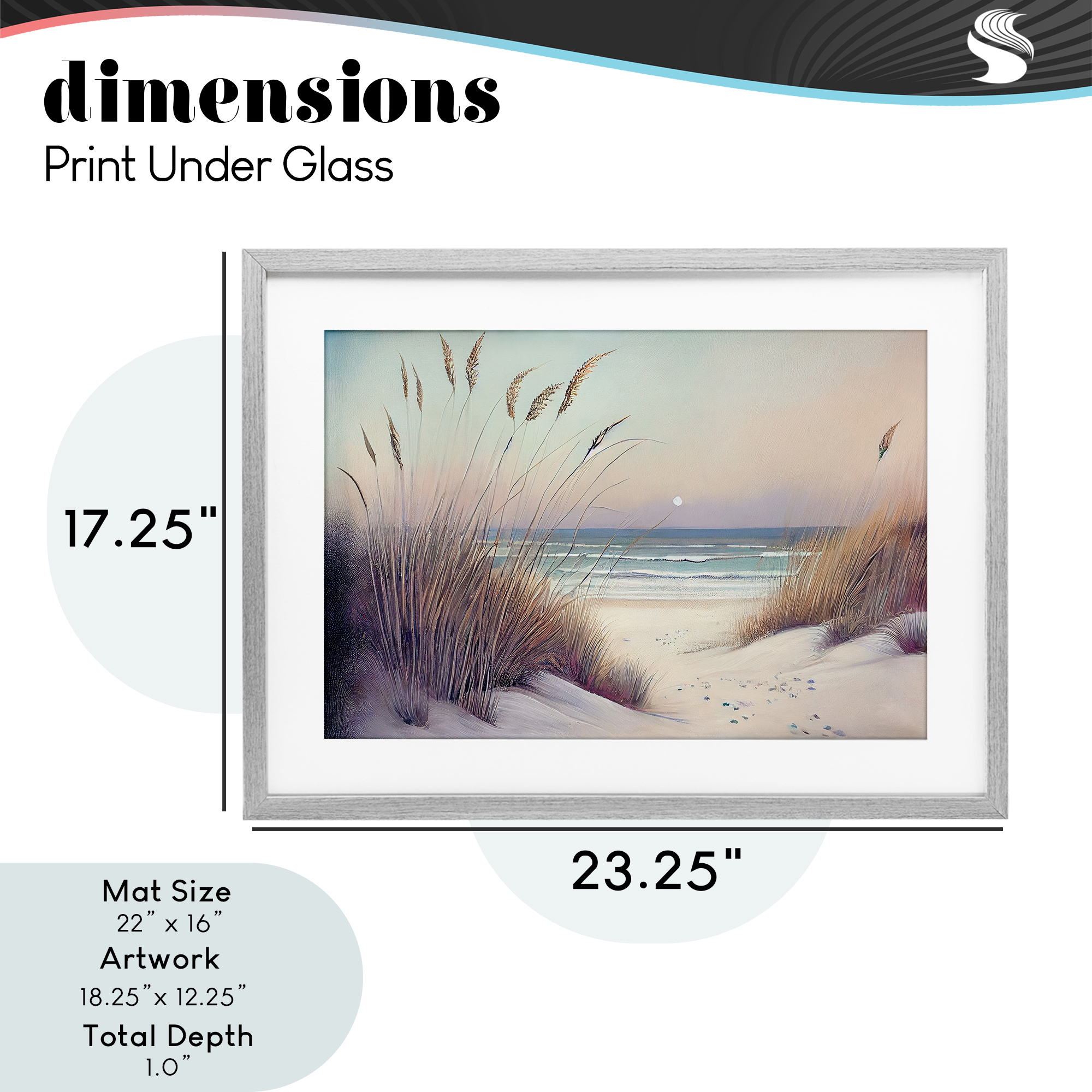 Euphoria Beach Dunes View Gray Framed Print Under Glass, design by Sasha