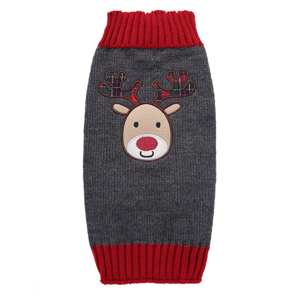 Akoyovwerve Christmas Elk & Gray Deer Pattern Pet Sweater Small Medium Large Sized Dog Clothes ...
