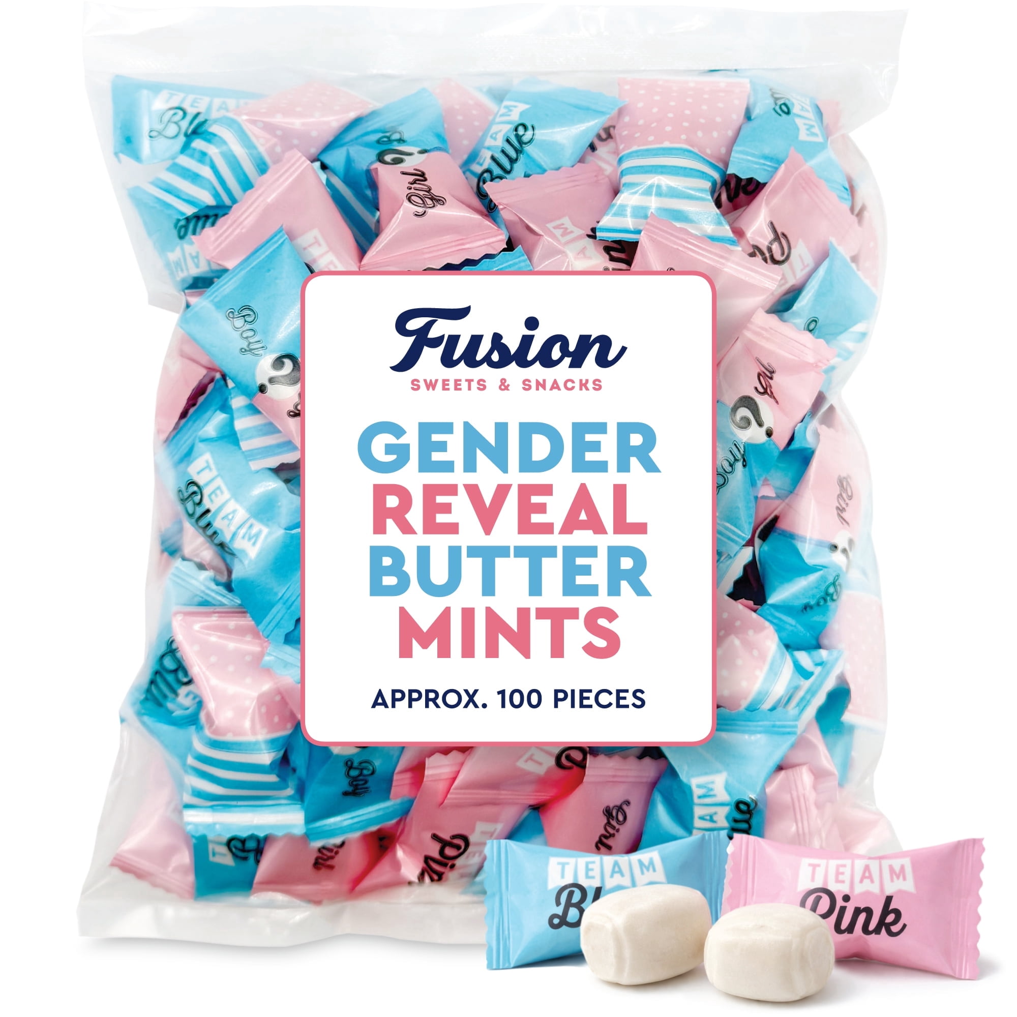 Gender Reveal Butter mints Individually Wrapped, 100 Count Pink and Blue Candy For Gender Reveal Party Favors & Baby Shower Mints | Sweet After Dinner Treats, Thank You Candy Gifts for Guests