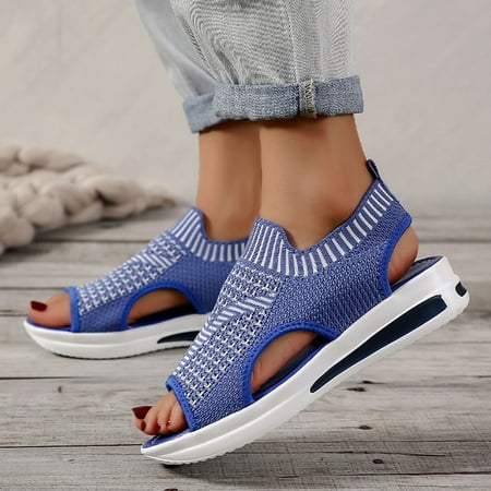 

Sandals Ladies Fashion Colorblock Mesh Breathable Fish Mouth Large Size Platform Sandals