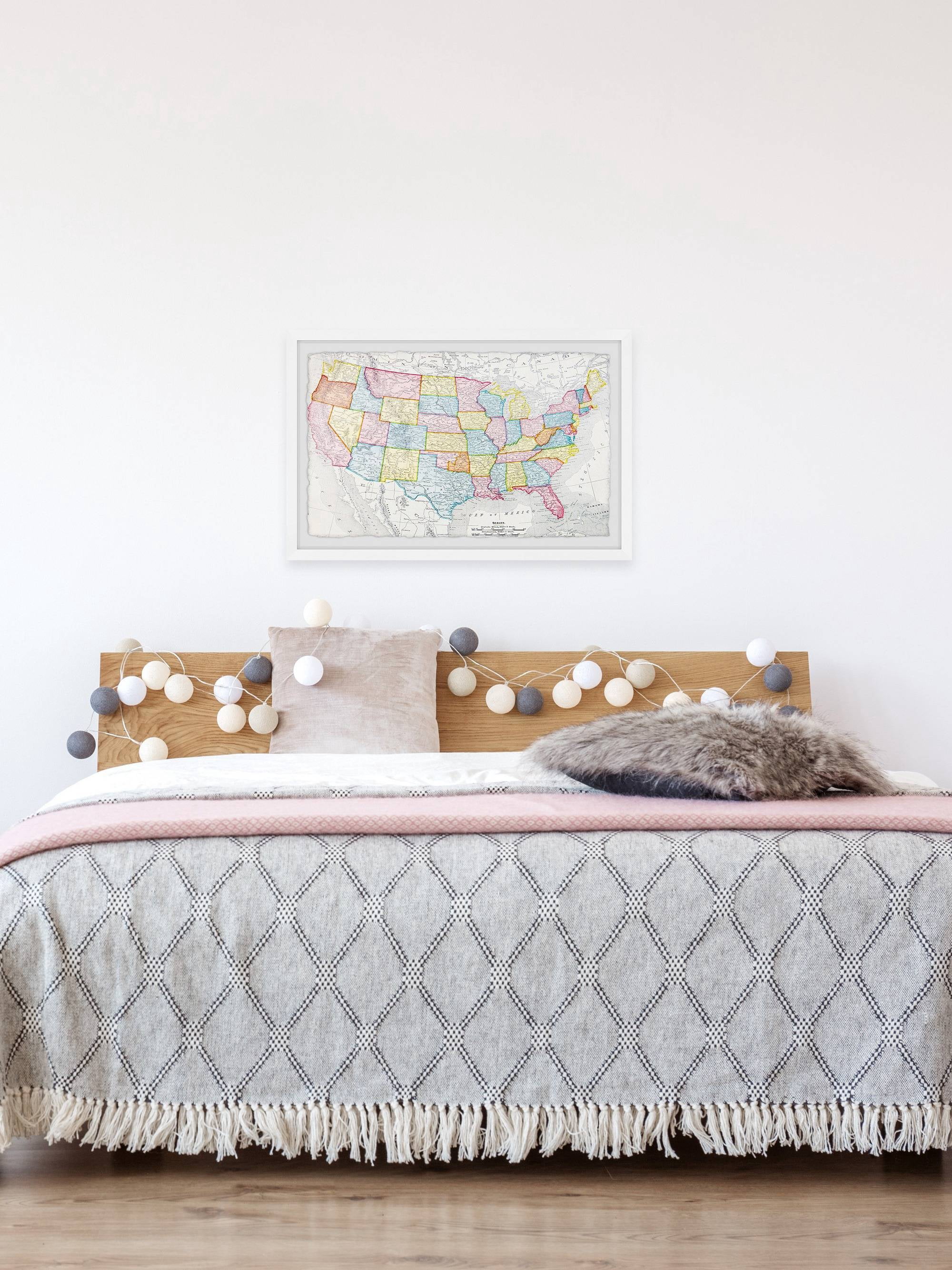 Marmont Hill A Colorful Map Framed Wall Art, 12" x 18"