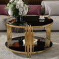 thumbnail image 1 of Circular Metal Drum Base Coffee Table having Black Mirror Top & Lower Shelf, 1 of 26
