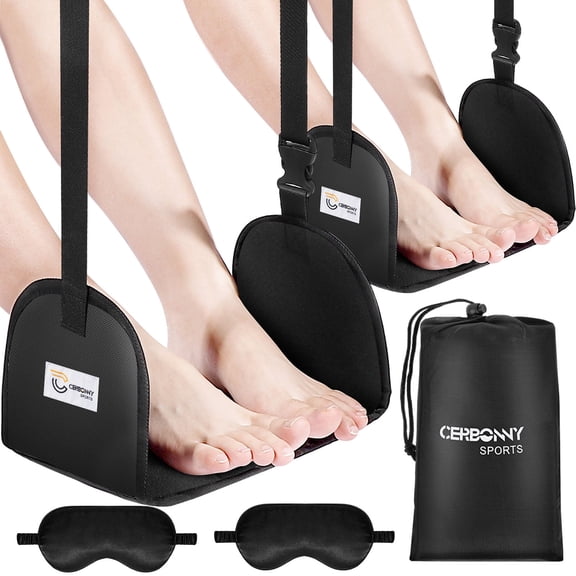 2-Pack Airplane Foot Rest - Portable and Adjustable Airplane Foot Hammock for Plane Travel to Relaxing Your Feet - Office Footrests(1 Eyemask)