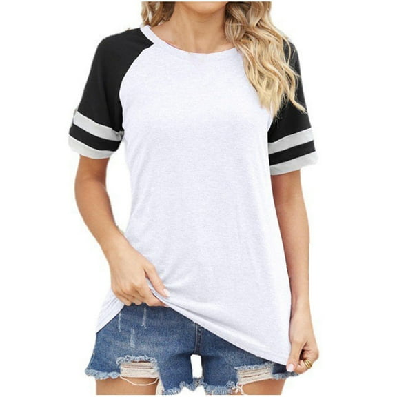 Timegard Tops for Women Round Neck Short Sleeve Color Block Comfy Tunic Tops Dressy Casual Tee Shirts