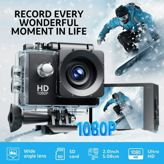 Full HD 1080p Action Camera with 2.0" LCD, 30m Waterproof, 170° Wide-Angle Lens, Mounting Kit, 900mAh Battery - Ideal for Skiing, Swimming, Cycling, Underwater Photography