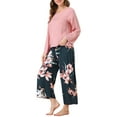 thumbnail image 4 of INSPIRE CHIC Women's 2 Pcs Long Sleeve Top with Floral Capri Pants Lounge Set Sleepwear Pajama Sets XS Pink Black, 4 of 5