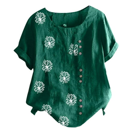 

Simplmasygenix Women Tops Summer Clearance Women s Summer Casual Round Neck Short Sleeve Flower Printing Loose Shirt Tops