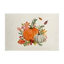 Hiroekza Fall Themed Linen Placemats - Maple Leaf & Pumpkin Pattern Thanksgiving Table Mats for Dining & Kitchen | Durable, Heat-Resistant & Easy to Clean Autumn Coasters