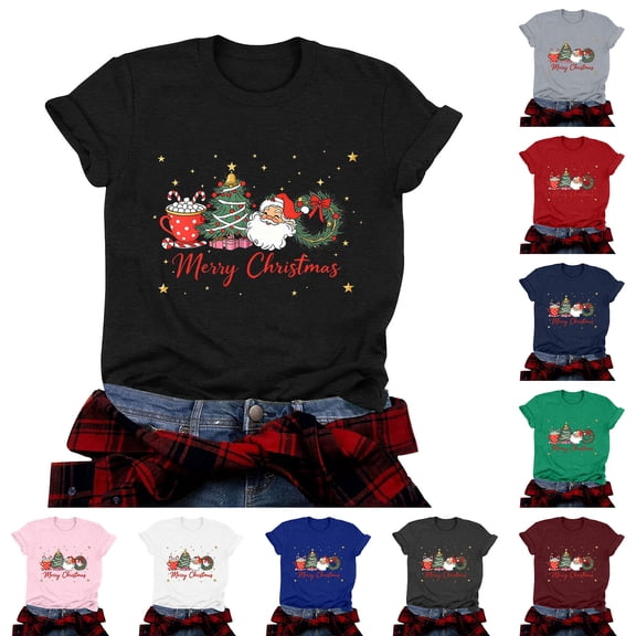 idosla Christmas Shirt Women Tis The Season Christmas Tree T Shirt Latte Coffee Graphic Xmas Holiday Tee Tops (Red, L)