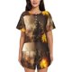 thumbnail image 1 of Balery Apocalyptic Skull Soldier Conjunto de Pijama para Mujer con Estampado, Dos Piezas de Manga Corta y Shorts, Ropa de Dormir Suave con Cuello Redondo y Bolsillos-3X-Large, 1 of 6