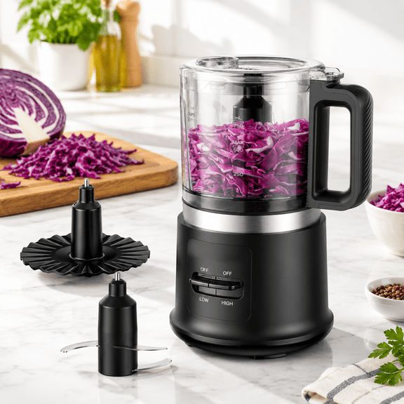 4 Cup Mini Electric Food Processor, 400W 2-Speed Stainless Steel