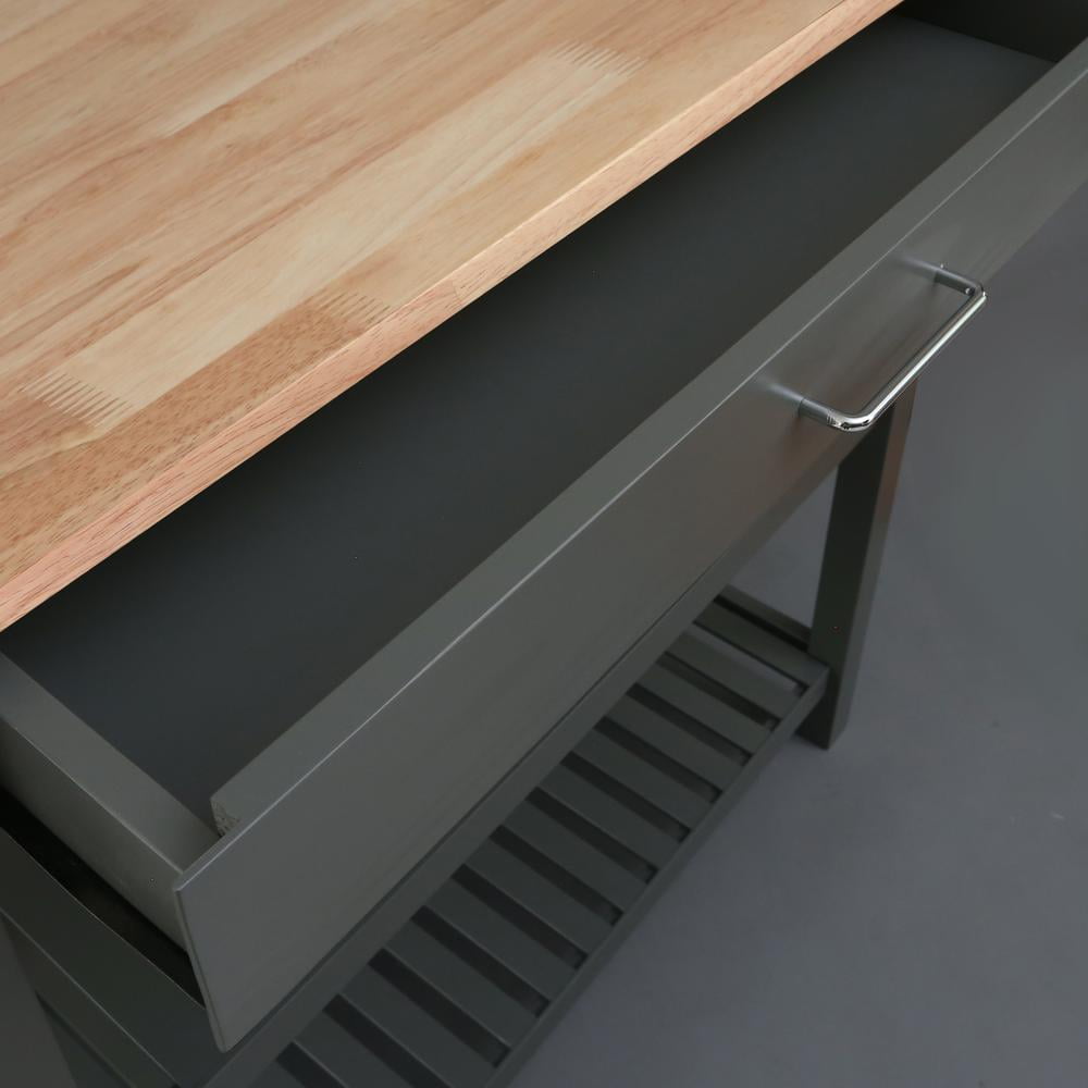 Kitchen Island Bar Station with Hardwood Counter Top - Slate Gray