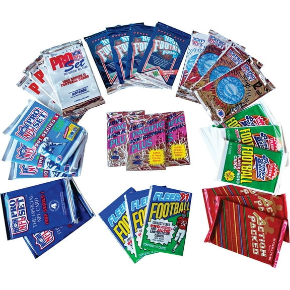 100 Vintage Football Cards in Old Sealed Wax Packs - Perfect for New Collectors