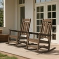 thumbnail image 2 of LOYALICE Outdoor High Back Porch Rocking Chair Set of 2,HDPE Oversized Adirondack Slat Rocker Chairs for Patio,Garden,Lawn,Balcony,Brown Wood, 2 of 9
