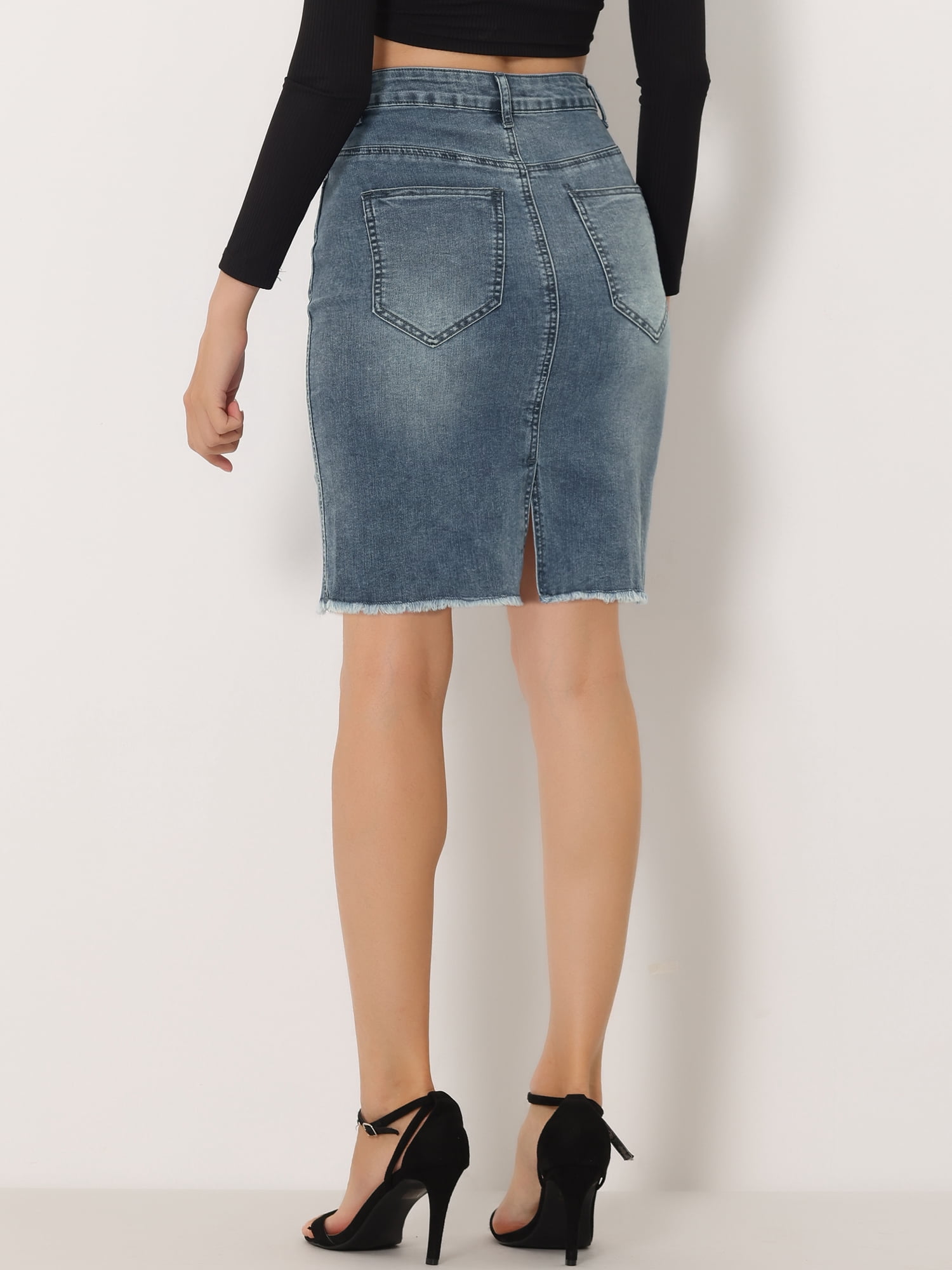 DARING DIVA Women's Ripped Hem Washed Jeans Denim Skirt XL Blue Grey
