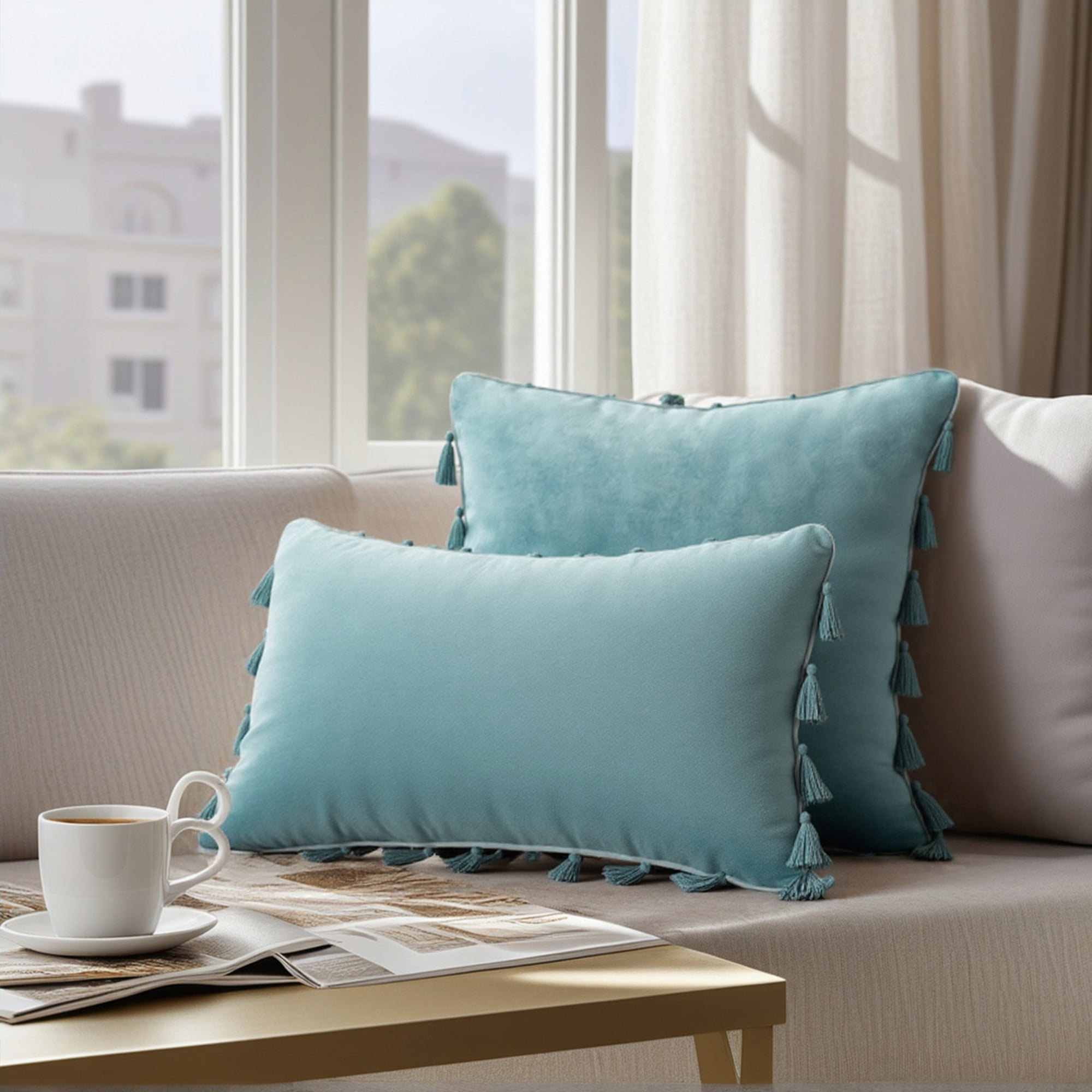 Unique Bargains Velvet Soft Throw Pillow Covers Pack of 2 Aqua Haze 18" x 18"