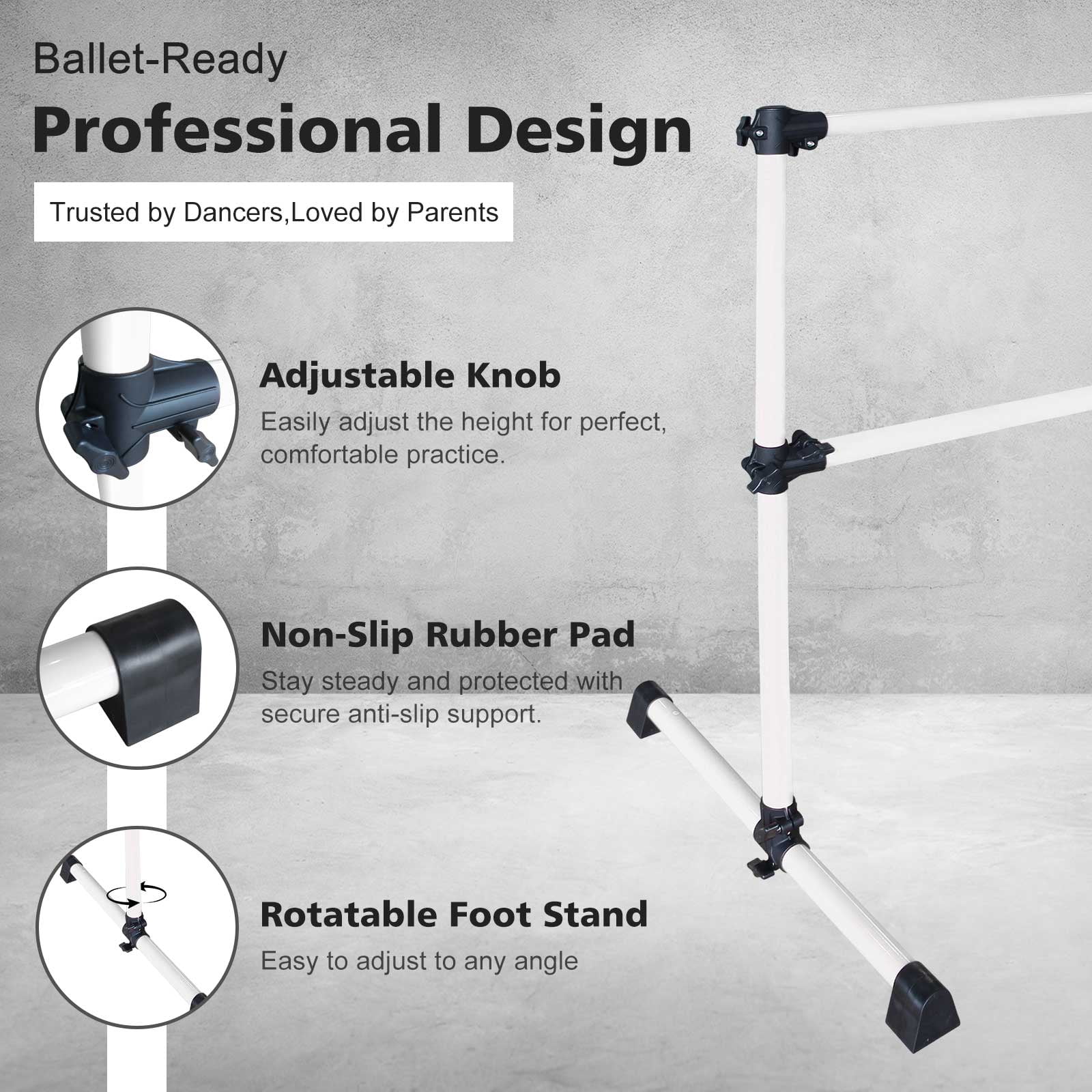 EUROCO 4FT Double Ballet Barre, Freestanding and Adjustable Dance Barre