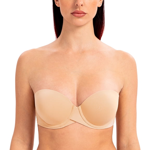 MELENECA Women's Stay Put Padded Cup with Lift Underwire Push Up Strapless Bras Sunkiss 42E