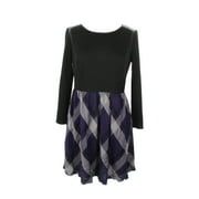 Kensie Purple Combo Long-Sleeve Plaid-Print Dress XS